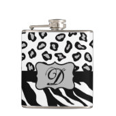 Zwarte witte Zebra Leopard Skin Monogram Heupfles (Voorkant)