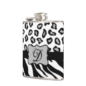 Zwarte witte Zebra Leopard Skin Monogram Heupfles (Links)
