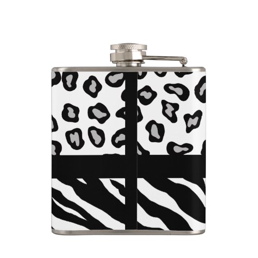 Zwarte witte Zebra Leopard Skin Monogram Heupfles (Achterkant)