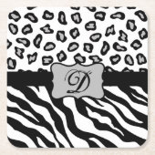 Zwarte witte Zebra Leopard Skin Monogram Kartonnen Onderzetters (Voorkant)