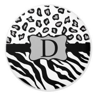 Zwarte witte Zebra Leopard Skin Monogram Keramische Knop