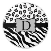 Zwarte witte Zebra Leopard Skin Monogram Keramische Knop (Voorkant)