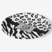 Zwarte witte Zebra Leopard Skin Monogram Papieren Bordje (Gekanteld)