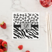 Zwarte witte Zebra Leopard Skin Monogram Servetten (Insitu)