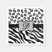 Zwarte witte Zebra Leopard Skin Monogram Servetten (Voorkant)