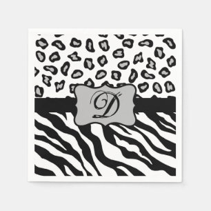 Zwarte witte Zebra Leopard Skin Monogram Servetten