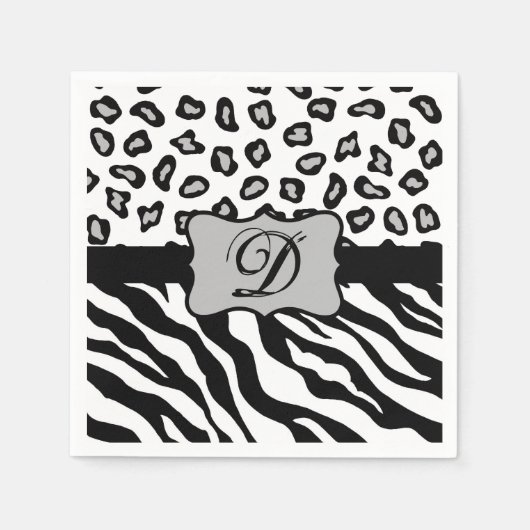 Zwarte witte Zebra Leopard Skin Monogram Servetten (Voorkant)
