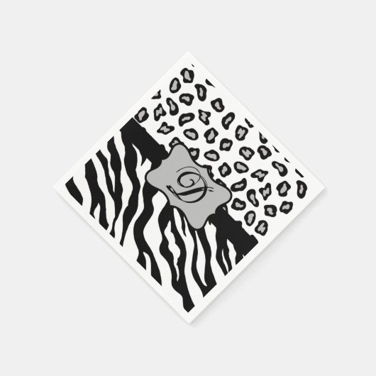 Zwarte witte Zebra Leopard Skin Monogram Servetten (Hoek)