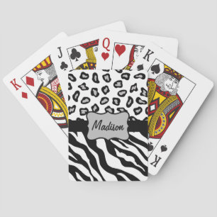 Zwarte witte Zebra Leopard Skin Monogram Speelkaarten