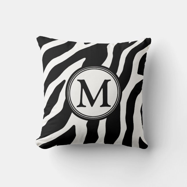 Zwarte witte Zebra monogram Decoratieve Pillow Kussen (Voorkant)
