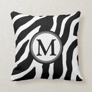 Zwarte witte Zebra monogram Decoratieve Pillow Kussen