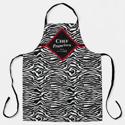 Zwarte witte Zebra Pattern Chef Personaliseren Schort (Voorkant)