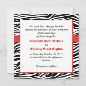 Zwarte witte zebra print met rode juweel bruiloft kaart (Achterkant)