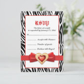 Zwarte witte zebra print & rode juweel bruiloft RS RSVP Kaartje (Staand voorkant)