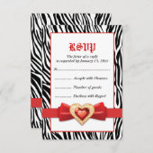 Zwarte witte zebra print & rode juweel bruiloft RS RSVP Kaartje (Voorkant / Achterkant)