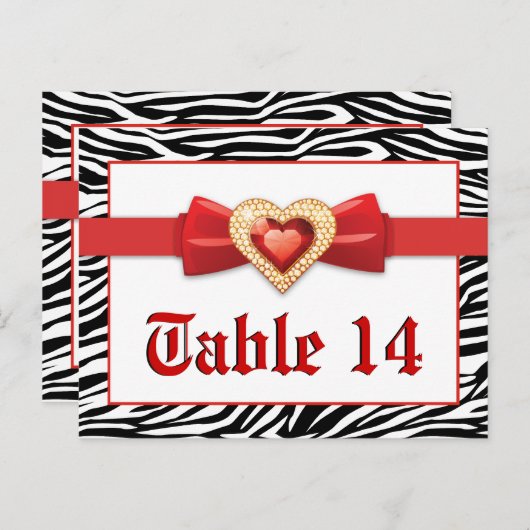 Zwarte witte zebra print, rode trouwtafel nummer briefkaart (Voorkant / Achterkant)