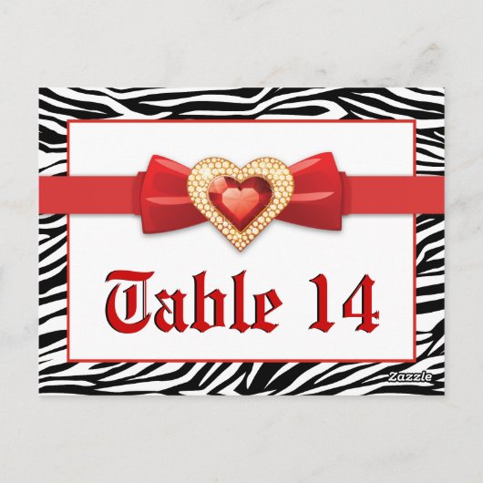 Zwarte witte zebra print, rode trouwtafel nummer briefkaart (Achterkant)