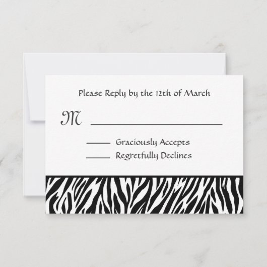 Zwarte witte zebra Print RSVP Weduwreactiekaart (Achterkant)