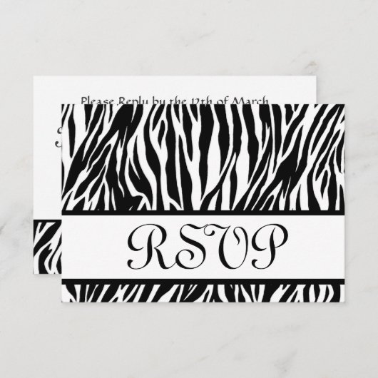 Zwarte witte zebra Print RSVP Weduwreactiekaart (Voorkant / Achterkant)