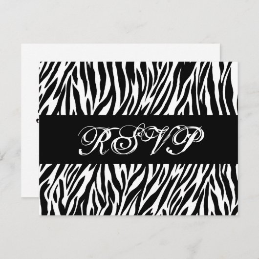 Zwarte witte zebra Print RSVP Weduwreactiekaart (Voorkant / Achterkant)