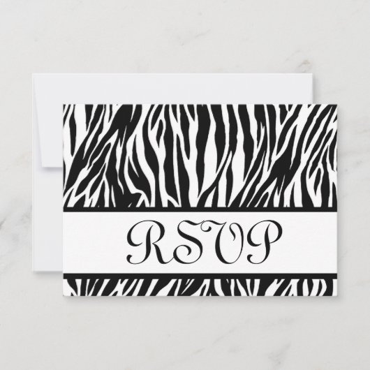 Zwarte witte zebra Print RSVP Weduwreactiekaart Kaartje (Voorkant)