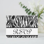 Zwarte witte zebra Print RSVP Weduwreactiekaart Kaartje (Staand voorkant)