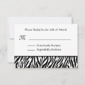 Zwarte witte zebra Print RSVP Weduwreactiekaart Kaartje (Achterkant)