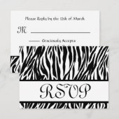 Zwarte witte zebra Print RSVP Weduwreactiekaart Kaartje (Voorkant / Achterkant)