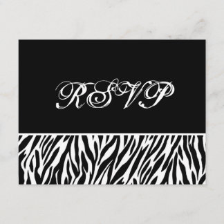 Zwarte witte zebra Print RSVP Weduwreactiekaart Kaartje