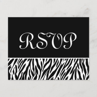 Zwarte witte zebra Print RSVP Weduwreactiekaart Kaartje