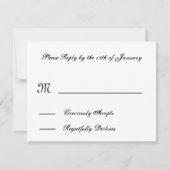 Zwarte witte zebra Print RSVP Weduwreactiekaart Kaartje (Achterkant)