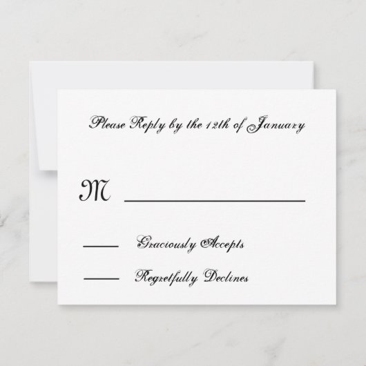 Zwarte witte zebra Print RSVP Weduwreactiekaart Kaartje (Achterkant)