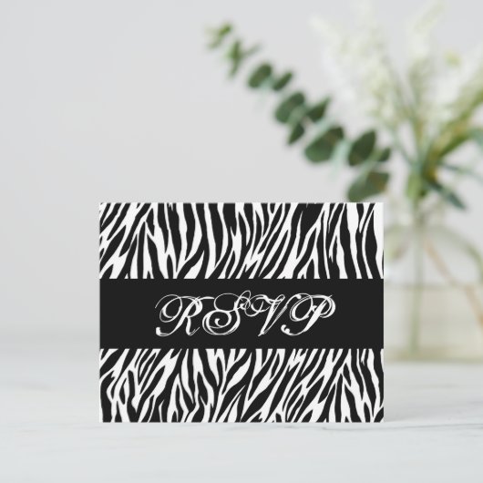 Zwarte witte zebra Print RSVP Weduwreactiekaart Kaartje (Staand voorkant)