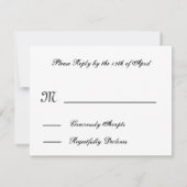 Zwarte witte zebra Print RSVP Weduwreactiekaart Kaartje (Achterkant)