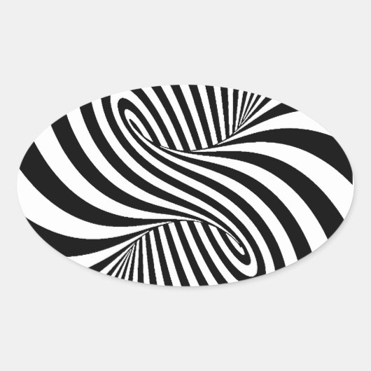 ZWARTE WITTE ZEBRA SWIRLS PATTERS OPTISCHE ILLUSIE OVALE STICKER (Voorkant)