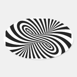 ZWARTE WITTE ZEBRA SWIRLS PATTERS OPTISCHE ILLUSIE OVALE STICKER