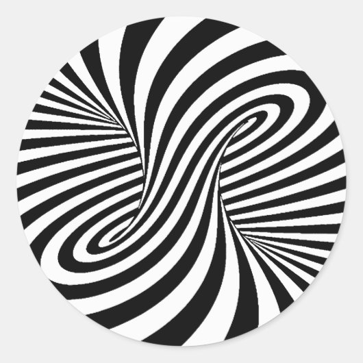 ZWARTE WITTE ZEBRA SWIRLS PATTERS OPTISCHE ILLUSIE RONDE STICKER (Voorkant)