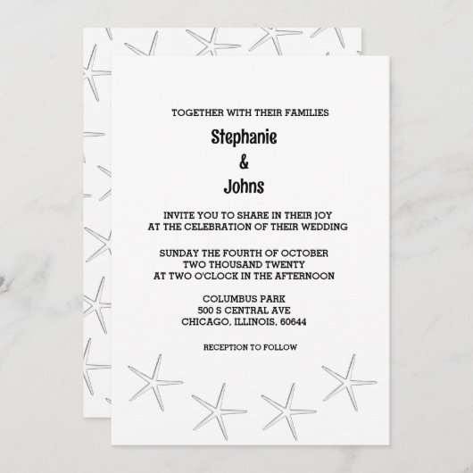 Zwarte witte zeester strandbestemming bruiloft kaart (Voorkant / Achterkant)