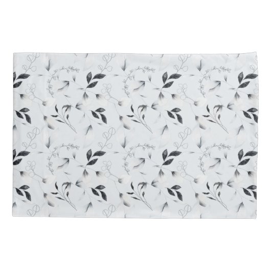 Zwarte witte zilvergrijze bladeren kussensloop (Achterkant-Links)