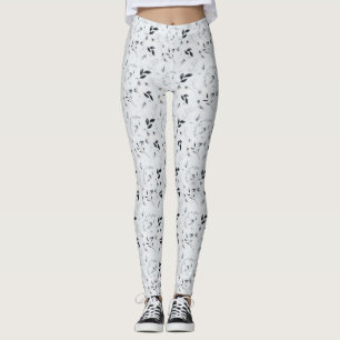 Zwarte witte zilvergrijze bladeren leggings