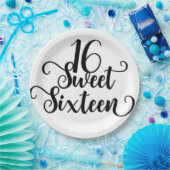 Zwarte & Witte zoete 16-jarige partij Papieren Bordje (Feest)