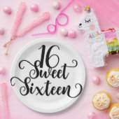 Zwarte & Witte zoete 16-jarige partij Papieren Bordje (Feest)