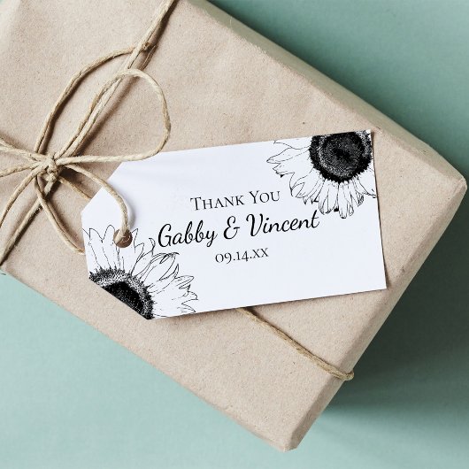 Zwarte Witte Zonnebloemen Weddenschap Hartelijk da Cadeaulabel