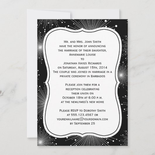 Zwarte Witte Zonneschijven Vuurwerk Ontvangst Grat Kaart (Voorkant)