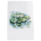 Zwarte Witte Zwanen Waterlelies Bruiloftsborrel Medium Cadeauzakje (Achterkant)