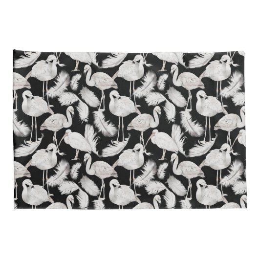 Zwarte Witte Zwanenveren Patroon Elegant  Kussensloop (Achterkant-Rechts)