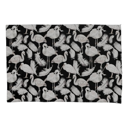 Zwarte Witte Zwanenveren Patroon Elegant  Kussensloop (Voorkant-Links)