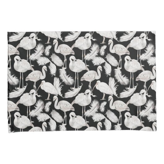 Zwarte Witte Zwanenveren Patroon Elegant  Kussensloop (Voorkant-Rechts)