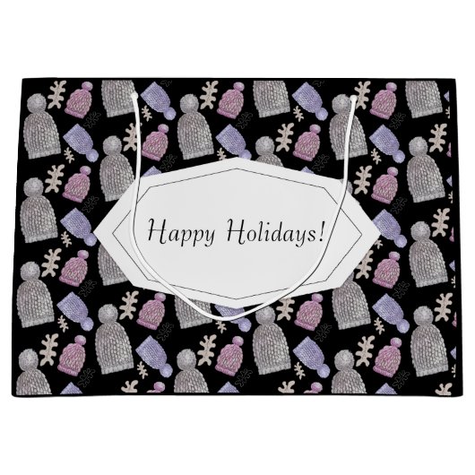 Zwarte Wol Knit Petten Waterverf Handgeschilderd Groot Cadeauzakje (Voorkant)