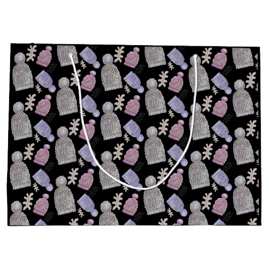 Zwarte Wol Knit Petten Waterverf Handgeschilderd Groot Cadeauzakje (Achterkant)